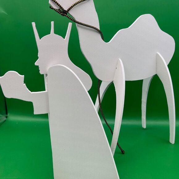 Handmade Wood Silhouette Figures Three Wise Men Camels White Christmas Nativity - Picture 7 of 8